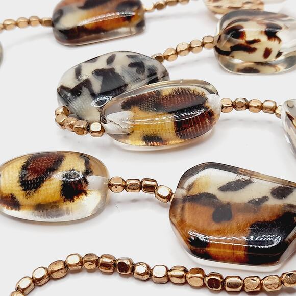 Chico’s Animal Print Lucite Beaded Necklace 24” Gold Tone NWT - Picture 10 of 10